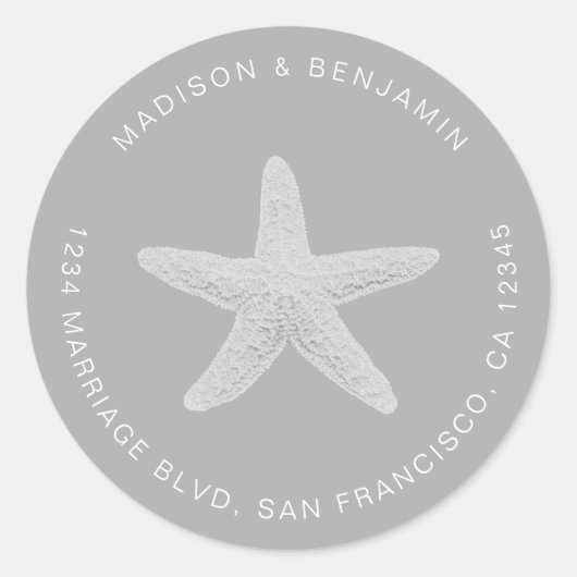スターフィッシュビーチ結婚式差出人住所グレイ ラウンドシール (正面)