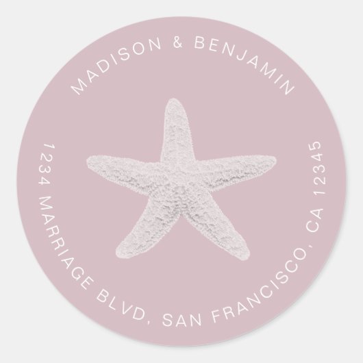 スターフィッシュビーチ結婚式差出人住所パープル ラウンドシール (正面)
