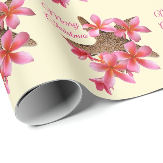 スターフィッシュピンクプルメリアトロピカルクリスマス大事な行事 ラッピングペーパー (ロールコーナー)