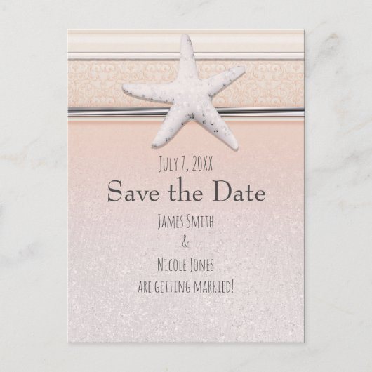 スターフィッシュピーチ&クリームビーチ結婚式保存日 案内ポストカード (正面)