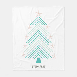 スターフィッシュフォークアートトロピカルクリスマスツリー フリースブランケット