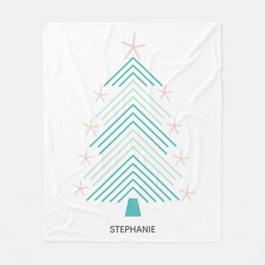 スターフィッシュフォークアートトロピカルクリスマスツリー フリースブランケット (正面)