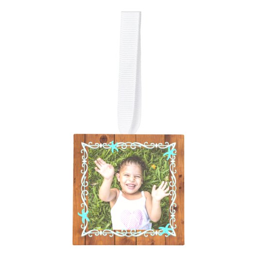 スターフィッシュフレーム木製キューブフォトオーナメント キューブオーナメント (正面)