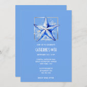 スターフィッシュブルーシルバーホワイトビーチテーマ誕生日 招待状 (正面/裏面)