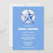 スターフィッシュブルーシルバーホワイトビーチブライダルシャワー 招待状 (正面)
