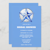 スターフィッシュブルーシルバーホワイトビーチブライダルシャワー 招待状 (正面/裏面)