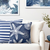 スターフィッシュブルーホワイト装飾用クッション クッション