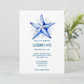 スターフィッシュブルー白ビーチテーマ誕生日 招待状 (スタンド正面)