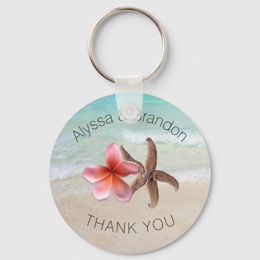 スターフィッシュプルメリアバイザシーカスタムウェディングのお願い キーホルダー (正面)