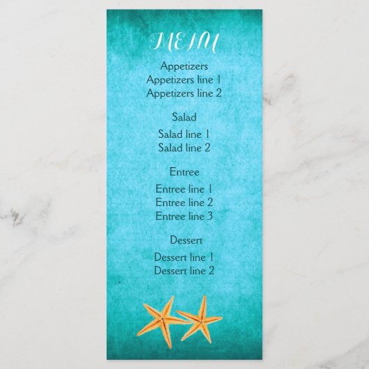 スターフィッシュペア&ベールビーチ結婚式メニューカード メニュー (裏面)