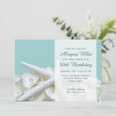 スターフィッシュホワイトアジサイ誕生日パーティー招待状 招待状 (スタンド正面)