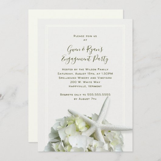 スターフィッシュホワイトウェディングシャワー婚約パーティ 招待状 (正面/裏面)