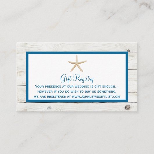 スターフィッシュホワイトウォッシュウッドビーチ結婚式コレクション エンクロージャーカード (正面)