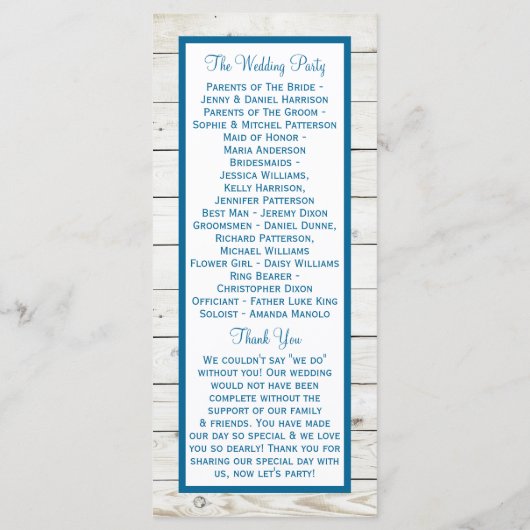 スターフィッシュホワイトウォッシュウッドビーチ結婚式コレクション プログラム (裏面)