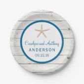 スターフィッシュホワイトウォッシュウッドビーチ結婚式コレクション ペーパープレート (正面)