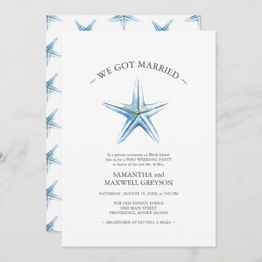 スターフィッシュポストビーチ結婚式パーティー 招待状 (正面/裏面)