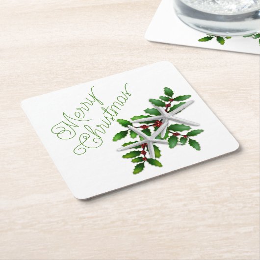 スターフィッシュメリークリスマスパーティー飲み物用コースター スクエアペーパーコースター (アングル)