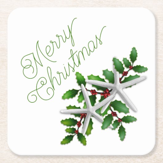 スターフィッシュメリークリスマスパーティー飲み物用コースター スクエアペーパーコースター (正面)