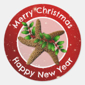 スターフィッシュメリークリスマス封筒用シール ラウンドシール (正面)