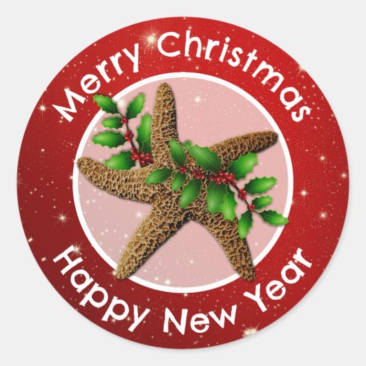 スターフィッシュメリークリスマス封筒用シール ラウンドシール (正面)