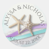 スターフィッシュリボンとレースパープル結婚ズ ラウンドシール (正面)