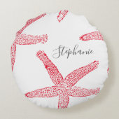 スターフィッシュレッドホワイトビーチ名テンプレートクリスマス ラウンドクッション (裏面)