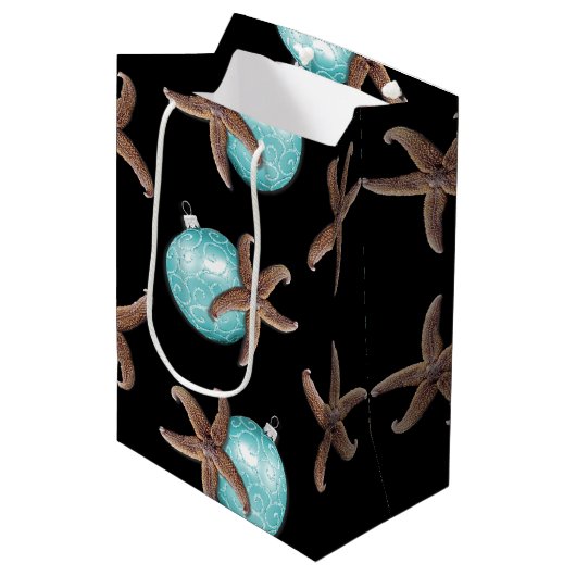スターフィッシュンアクアオーナメントブラッククリスマス ミディアムペーパーバッグ (正面アングル)