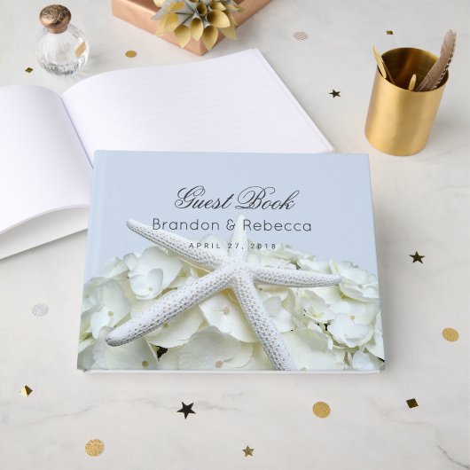 スターフィッシュンアジサイ結婚ライトブルーのゲストブック ゲストブック (正面見開き)