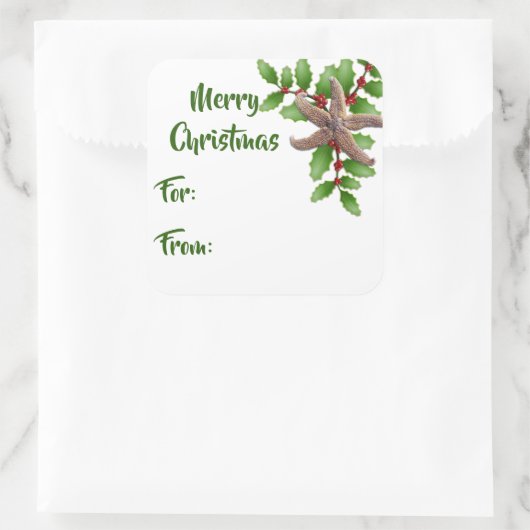 スターフィッシュンホリーグリーンビーチクリスマスギフトタグ スクエアシール (バッグ)
