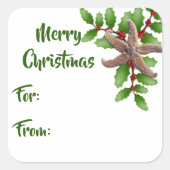 スターフィッシュンホリーグリーンビーチクリスマスギフトタグ スクエアシール (正面)