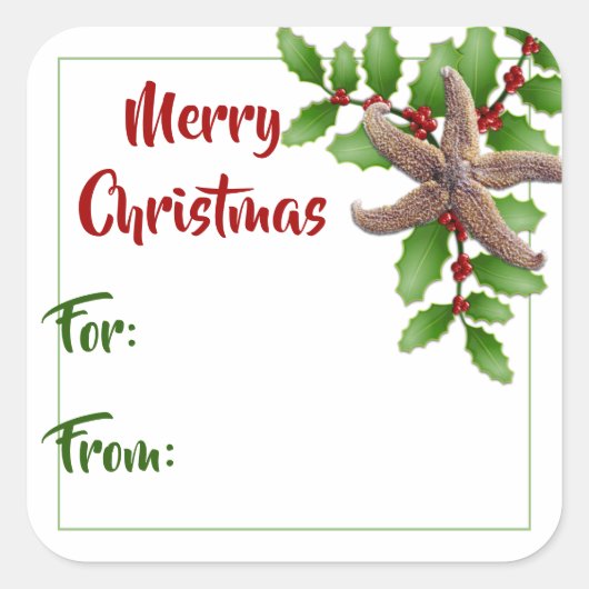 スターフィッシュンホリーグリーンビーチクリスマスギフトタグ スクエアシール (正面)