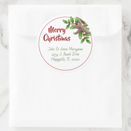 スターフィッシュンホリーグリーンビーチクリスマスギフトタグ ラウンドシール (バッグ)