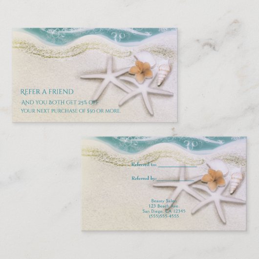 スターフィッシュ上のビーチティール（緑がかった色）海の水を参照の友人 紹介カード (正面/裏面)