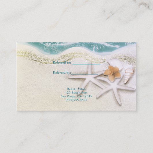 スターフィッシュ上のビーチティール（緑がかった色）海の水を参照の友人 紹介カード (裏面)