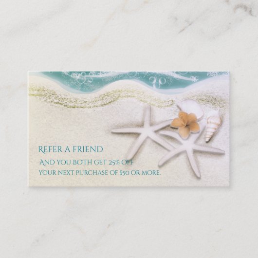 スターフィッシュ上のビーチティール（緑がかった色）海の水を参照の友人 紹介カード (正面)