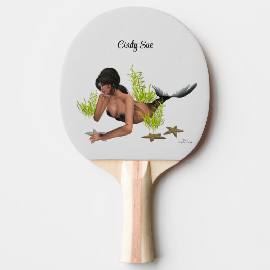 スターフィッシュ付きブルネットマーメイド卓球ラケット 卓球ラケット (正面)