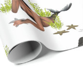 スターフィッシュ包み付きブルネットマーメイド紙 ラッピングペーパー (ロールコーナー)