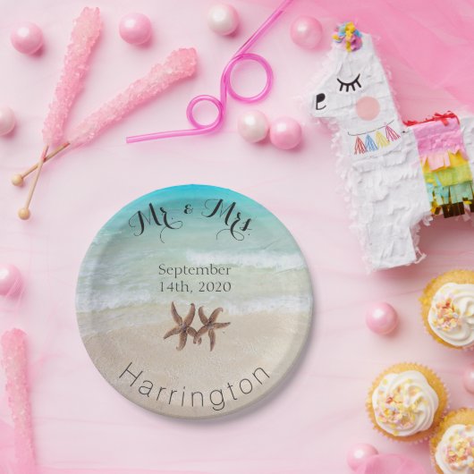 スターフィッシュ夫妻ビーチ結婚式紙プレート ペーパープレート (パーティー)