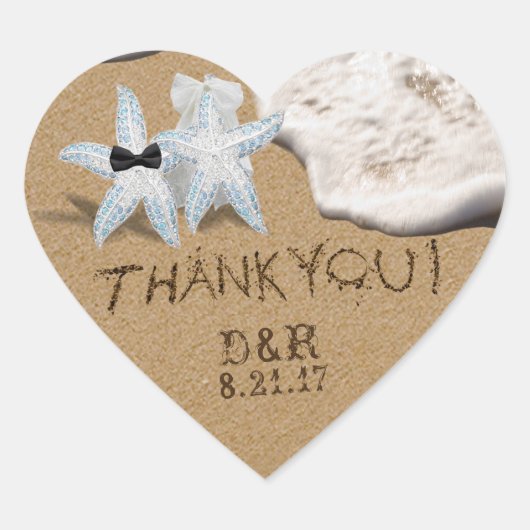 スターフィッシュ新郎新婦ステッカー ハートシール (正面)