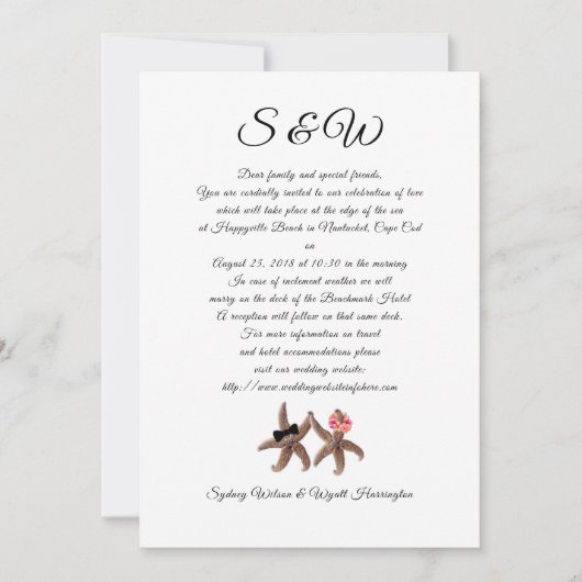 スターフィッシュ新郎新婦結婚の手紙招待状 招待状 (正面)