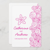 スターフィッシュ海の渦巻きピンクのビーチ結婚式招待 招待状 (正面/裏面)