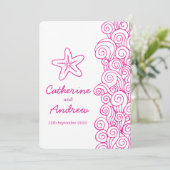 スターフィッシュ海の渦巻きピンクのビーチ結婚式招待 招待状 (スタンド正面)