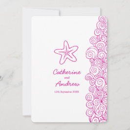 スターフィッシュ海の渦巻きピンクのビーチ結婚式招待 招待状
