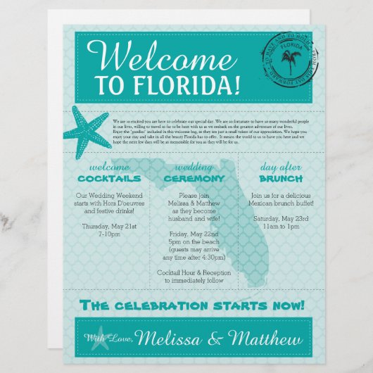 スターフィッシュ海ティール（緑がかった色）フロリ結婚ダズウェルカムレター (正面/裏面)
