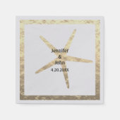 スターフィッシュ熱帯金ゴールドカップル名結婚のシルバー スタンダードカクテルナプキン (正面)