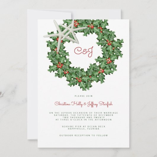 スターフィッシュ結婚リースズアットクリスマス招待状 招待状 (正面)