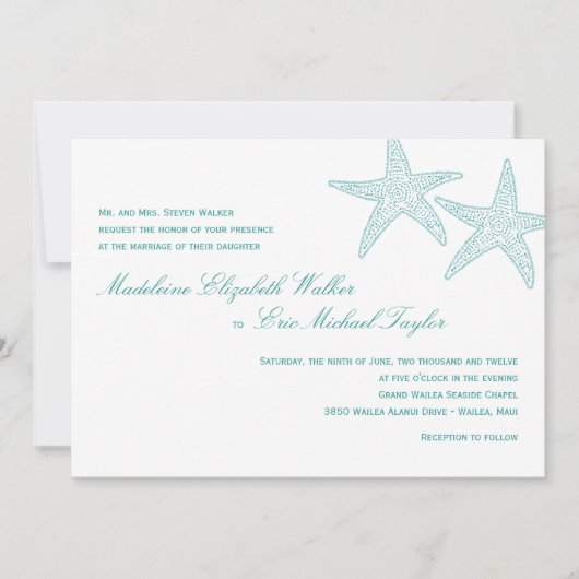 スターフィッシュ結婚式招待状-ターコイズ 招待状 (正面)