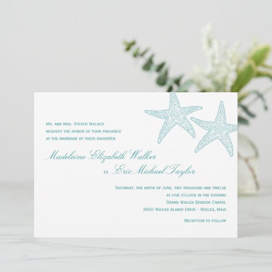 スターフィッシュ結婚式招待状-ターコイズ 招待状 (スタンド正面)