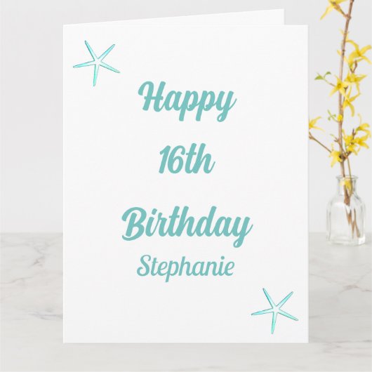 スターフィッシュ16誕生日16ティール（緑がかった色）ブルー名2024 カード (黄色い花)