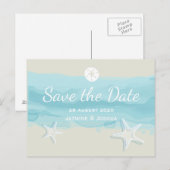 スターフィッシュ、アクアウォーター色のビーチ/日付を保存 案内ポストカード (正面/裏面)